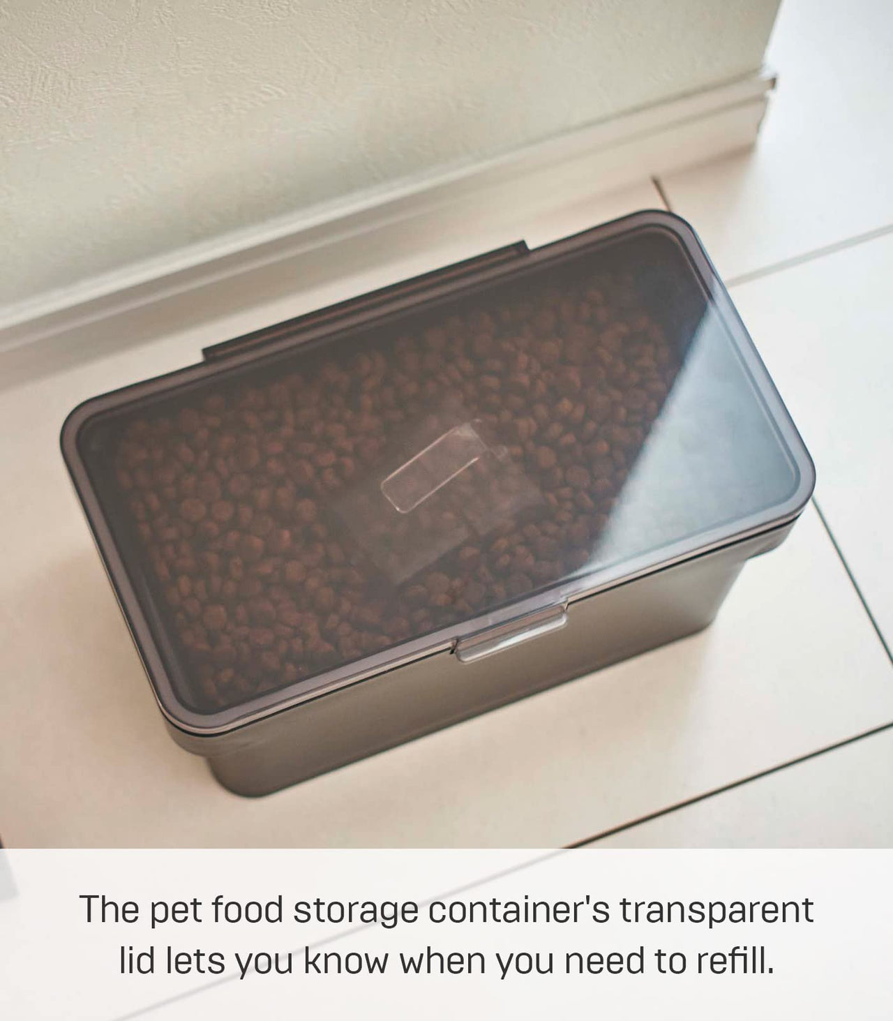YAMAZAKI Home Airtight Pet Food Storage Container - Cat And Dog Food Holder Bin With Transparent Lid And Handle, Polypropylene, Small, 0.8 gallons, 3 liters, Airtight, Handle, No Assembly Req.,Black Black