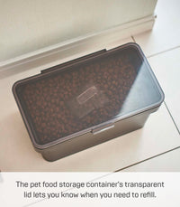 YAMAZAKI Home Airtight Pet Food Storage Container - Cat And Dog Food Holder Bin With Transparent Lid And Handle, Polypropylene, Small, 0.8 gallons, 3 liters, Airtight, Handle, No Assembly Req.,Black Black