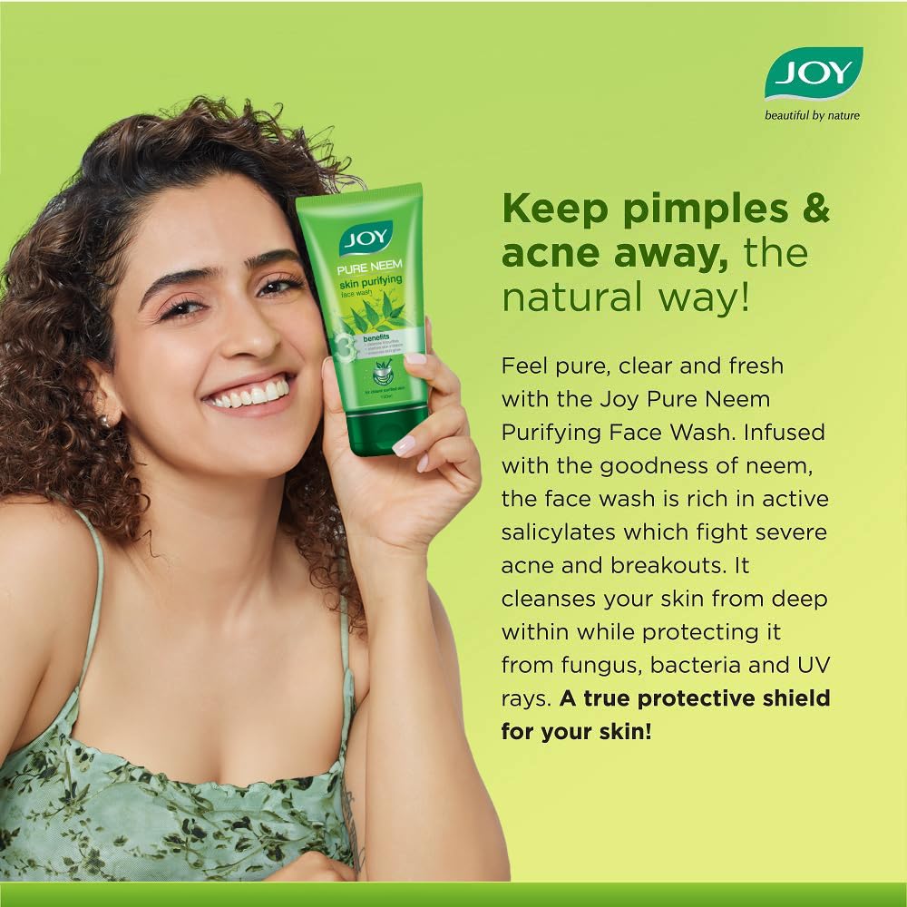 Joy Skin Purifying Neem Face Wash for Oily & Acne-Prone Skin | Fights Pimples, Controls Excess Oil & Unclogs Pores | Natural Antibacterial Formula | Men & Women 100ml x 2