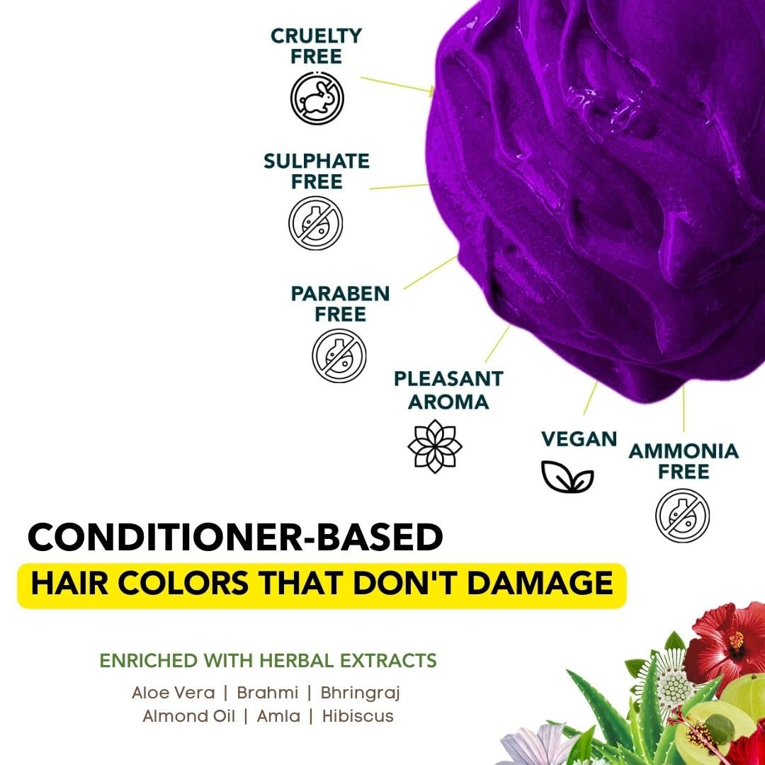 Paradyes Semi-permanent Electric Purple DIY Conditioner Based Hair Colour infused with Aloe-vera, Bhringaraj, Brahmi, Almonds & Amla 120 gm