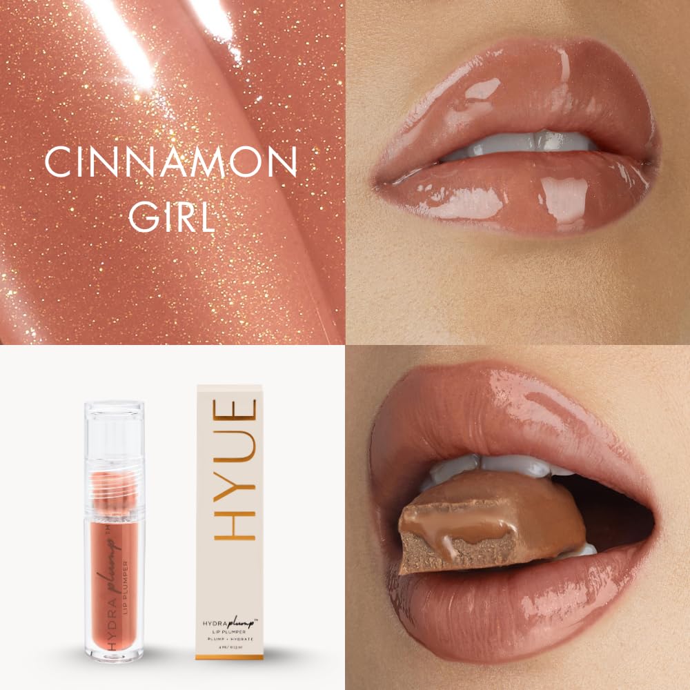 HYUE HydraPlump™ Lip Plumper | 4 ml | Long-term Plumping Effect & Hydration | Non-sticky Formula with Cooling Ice Cube sensation | Jojoba Oil, Vit E & Pomegranate Extract | Flat-tip Applicator (Cinnamon Girl, 4)