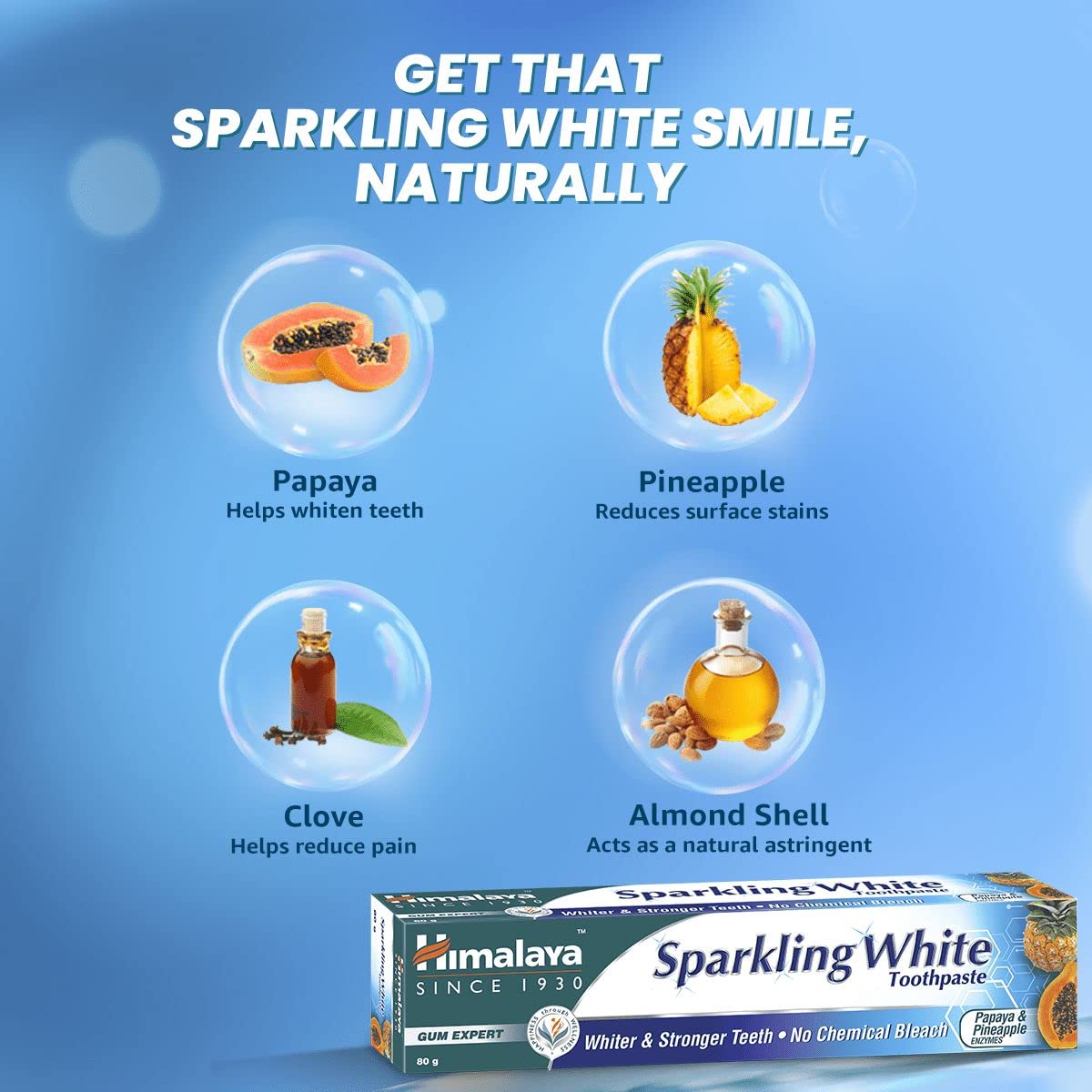 Himalaya Sparkling White 150g Toothpaste | For Whiter & Stronger Teeth | No Chemical Bleach | With Papaya & Pineapple Enzymes (Pack of 2)