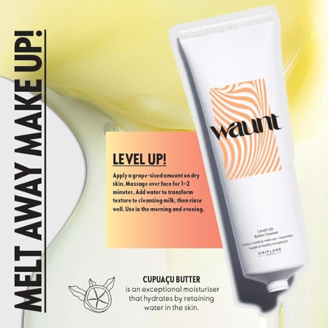Oriflame WAUNT Level Up Butter Cleanser | Melts Make-Up & Dirt | Deeply Cleanses & Hydrates | Balm-to-Oil Make-Up Remover| Non-Greasy Finish | Dermatologically & Ophthalmologically Tested | 150 ml