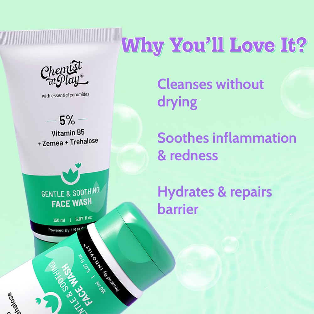Chemist at Play Gentle & Soothing Facewash | 100% soap & fragrance-free| Cleanses, soothes, refreshes & hydrates| Strengthens skin barrier | 150ml