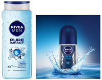 NIVEA Men Pure Impact Shower Gel, 500ml, Hair, Face & Body Wash And NIVEA Men Deodorant Roll-On, Fresh Active Original, 50ml