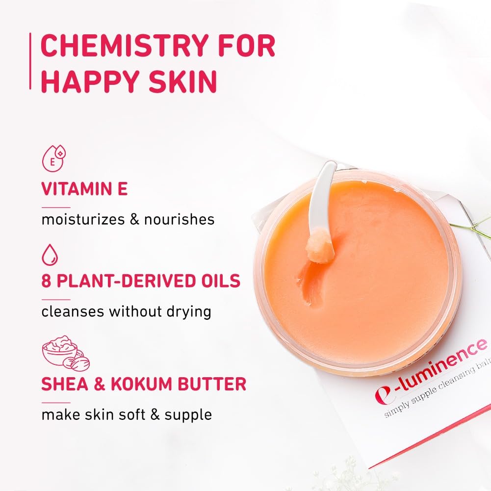 Plum E-Luminence Simply Supple Cleansing Balm | Non-Drying Supple Cleansing Balm with Vitamin E | Makeup Remover | Suitable for Normal, Dry & Combination Skin | 100% Vegan & Sulfate-Free | 90g