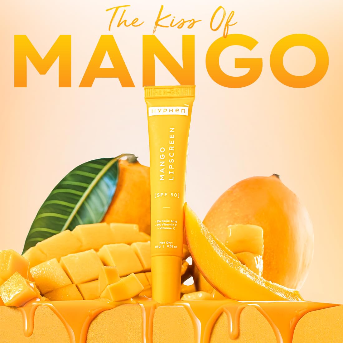 Hyphen Mango Lip Balm SPF 50 PA++++ | 2% Kojic Acid Brightening LipBalm for Dark & Pigmented Lips | 1% Vitamin E & Vitamin C | Moisturizing SPF LipBalm for Dry Lips - 10 g
