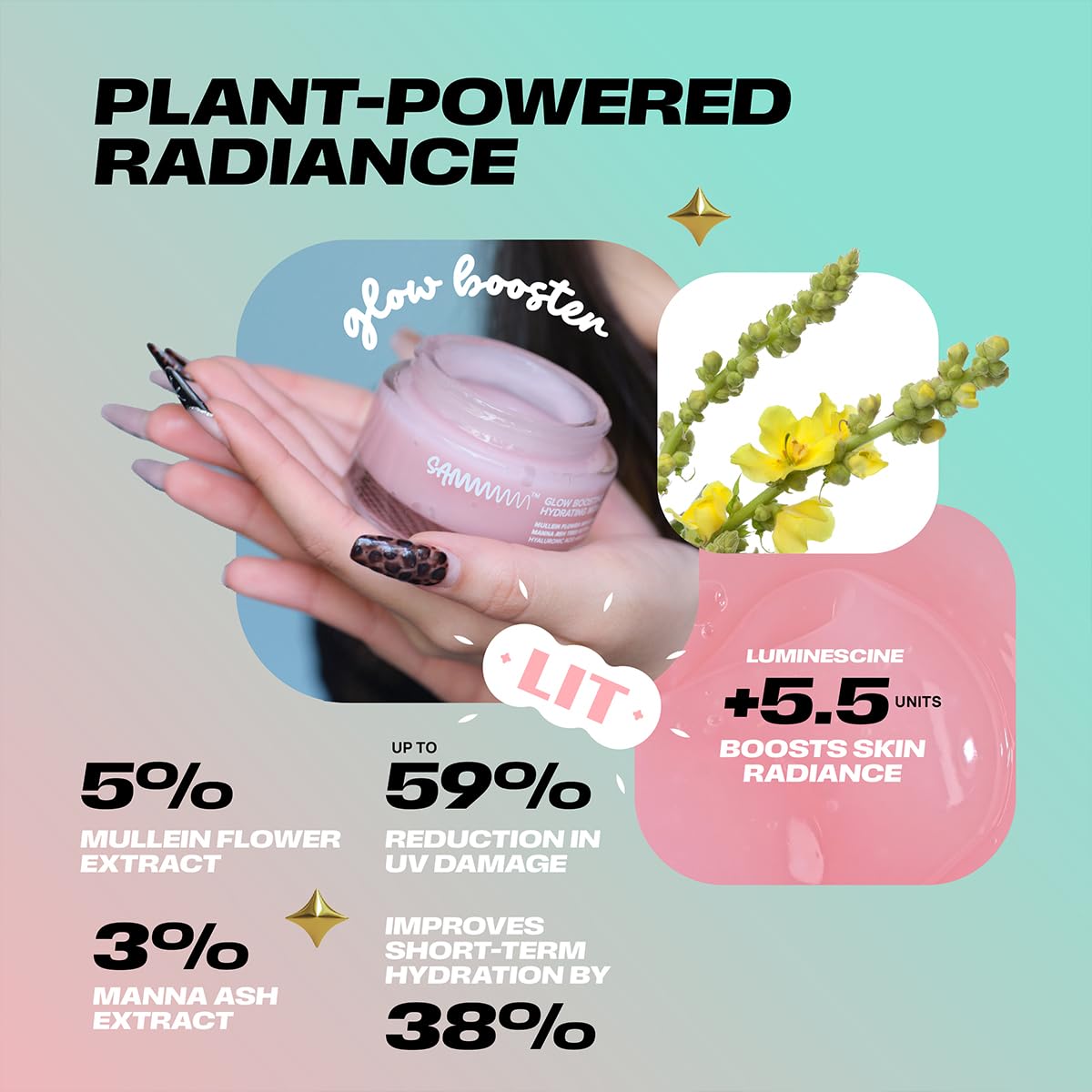 Sammmm GLOW Boosting Hydrating Moisturizer - 1.76 oz - Face Moisturizer with Hyaluronic Acid & Niacinamide for All Skin Types - Lightweight, Oil-Free, Fast Absorbing, Pink Gel Crème