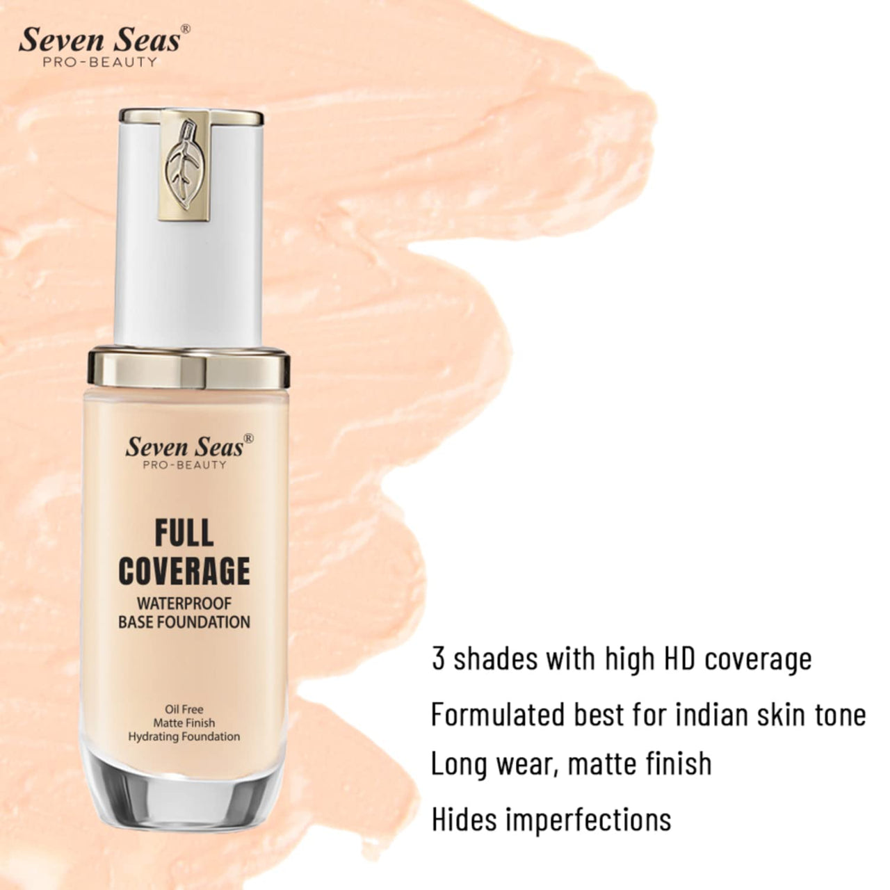 Seven Seas High Coverage Perfect Radiance Foundation for Flawless Finish Face Makeup, Super Stay Professional Waterproof Full Base Foundation for Oily Dry All Skin Women (Skin, 2)