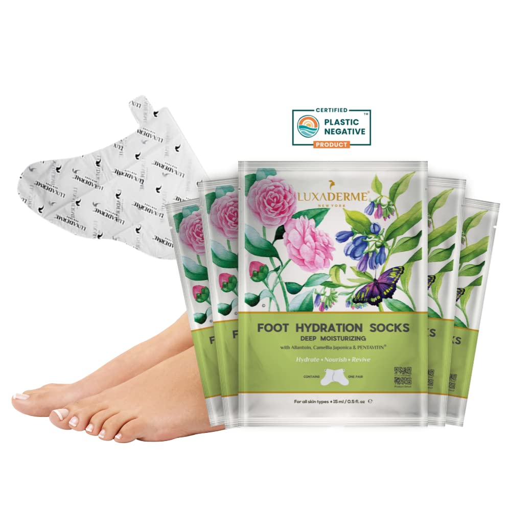 LuxaDerme Foot Hydrating Socks | Deeply Moisturizes Dry & Dull Skin | Reduces Pigmentation | Nourishes Nails & Cuticles (Pack of 5)