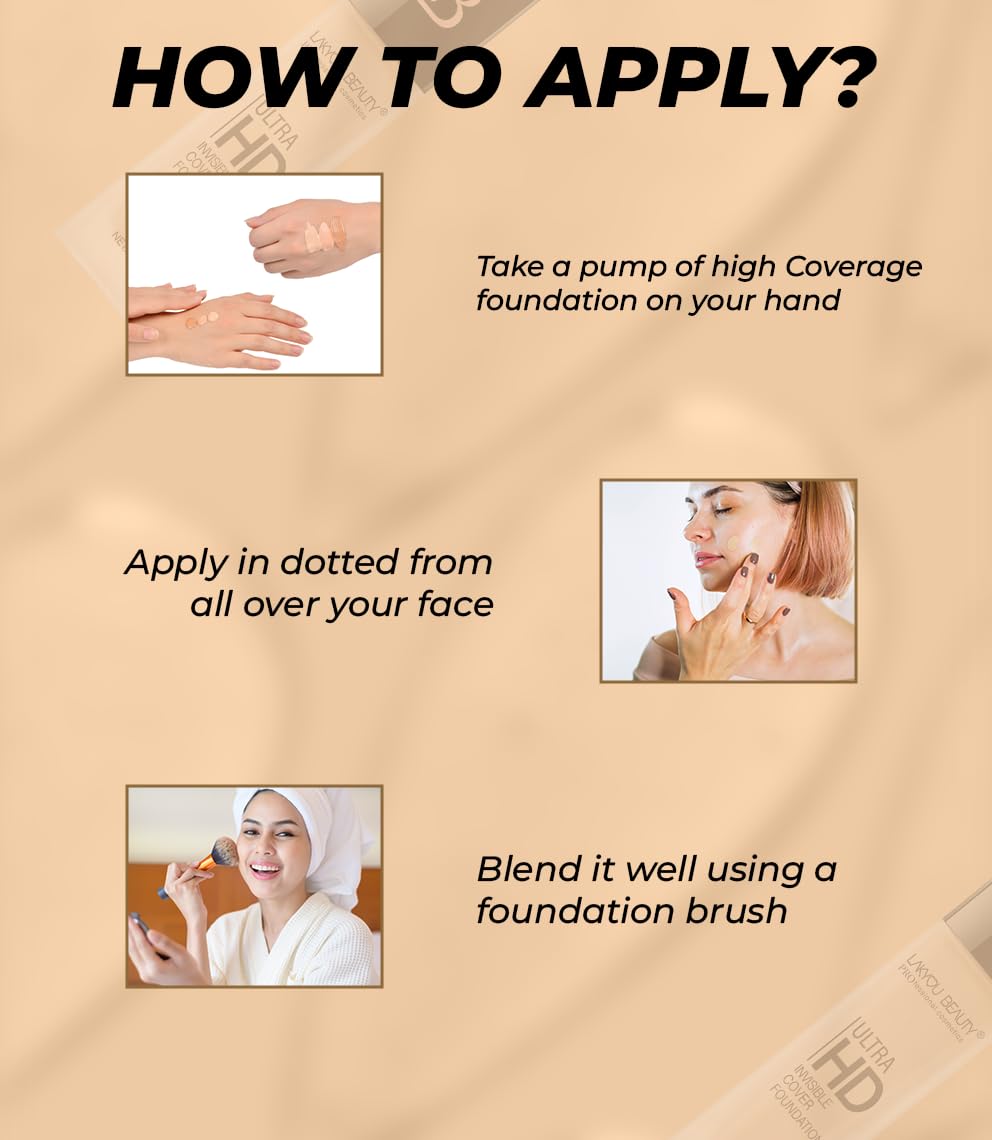 Lakyou Beauty Ultra HD Invisible Cover Foundation | Seamless Blend | High Definition Finish | Lightweight & Long-Lasting | Shade-01(White Ivory) | 30ml