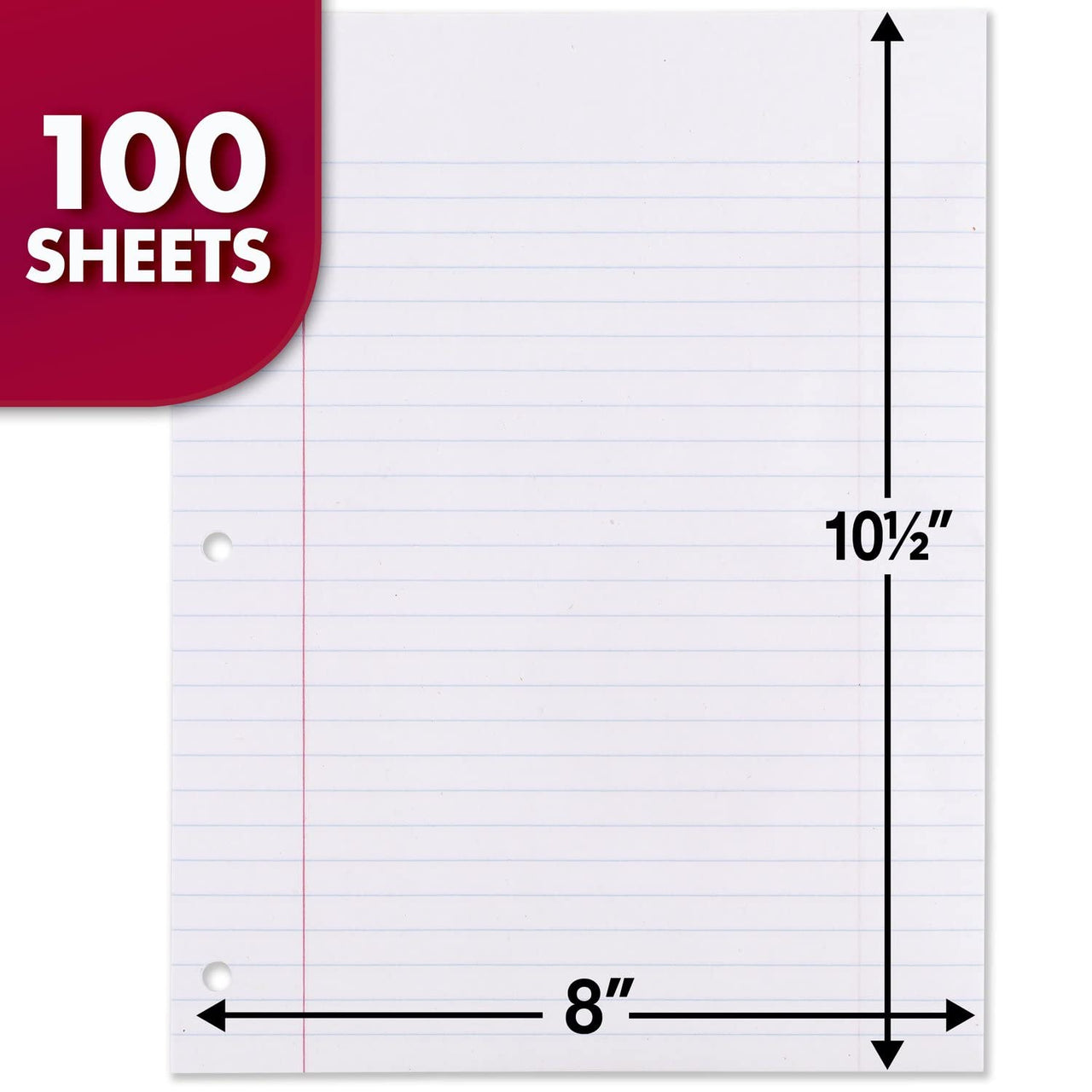 Mead Loose Leaf Paper, Notebook Paper, Wide Ruled Filler Paper, Reinforced, 8 x 10.5, 100 Sheets (15006), White Pack of 1