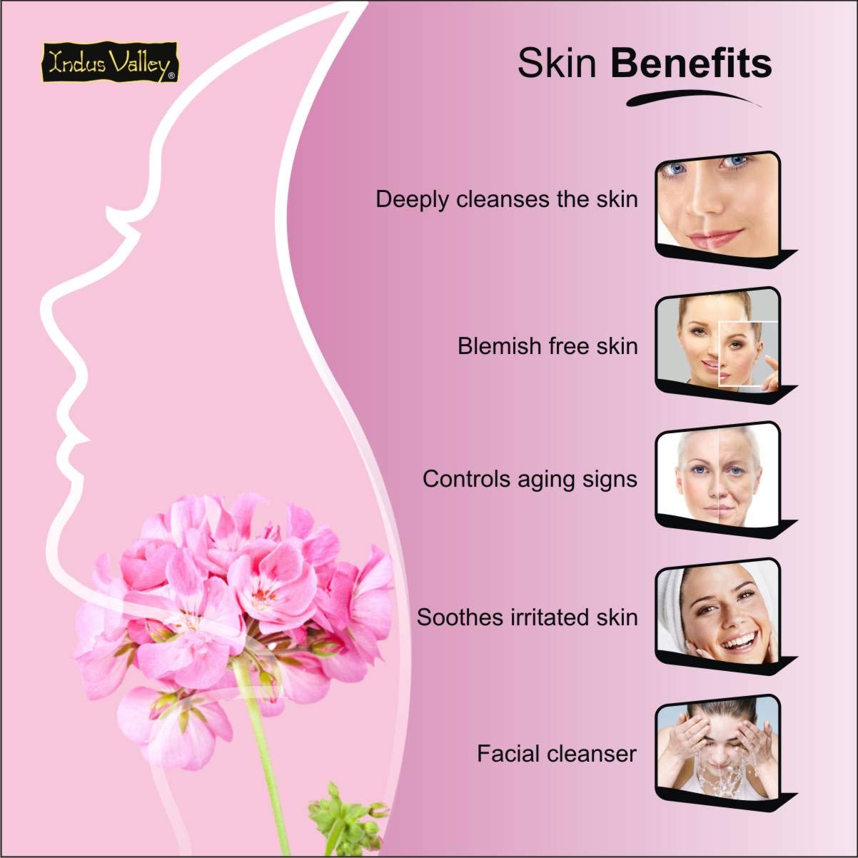 Indus Valley 100% Pure Natural & Organic, Undiluted Geranium Essential Oil with Glass Dropper for Skin, Hair Care -15ml