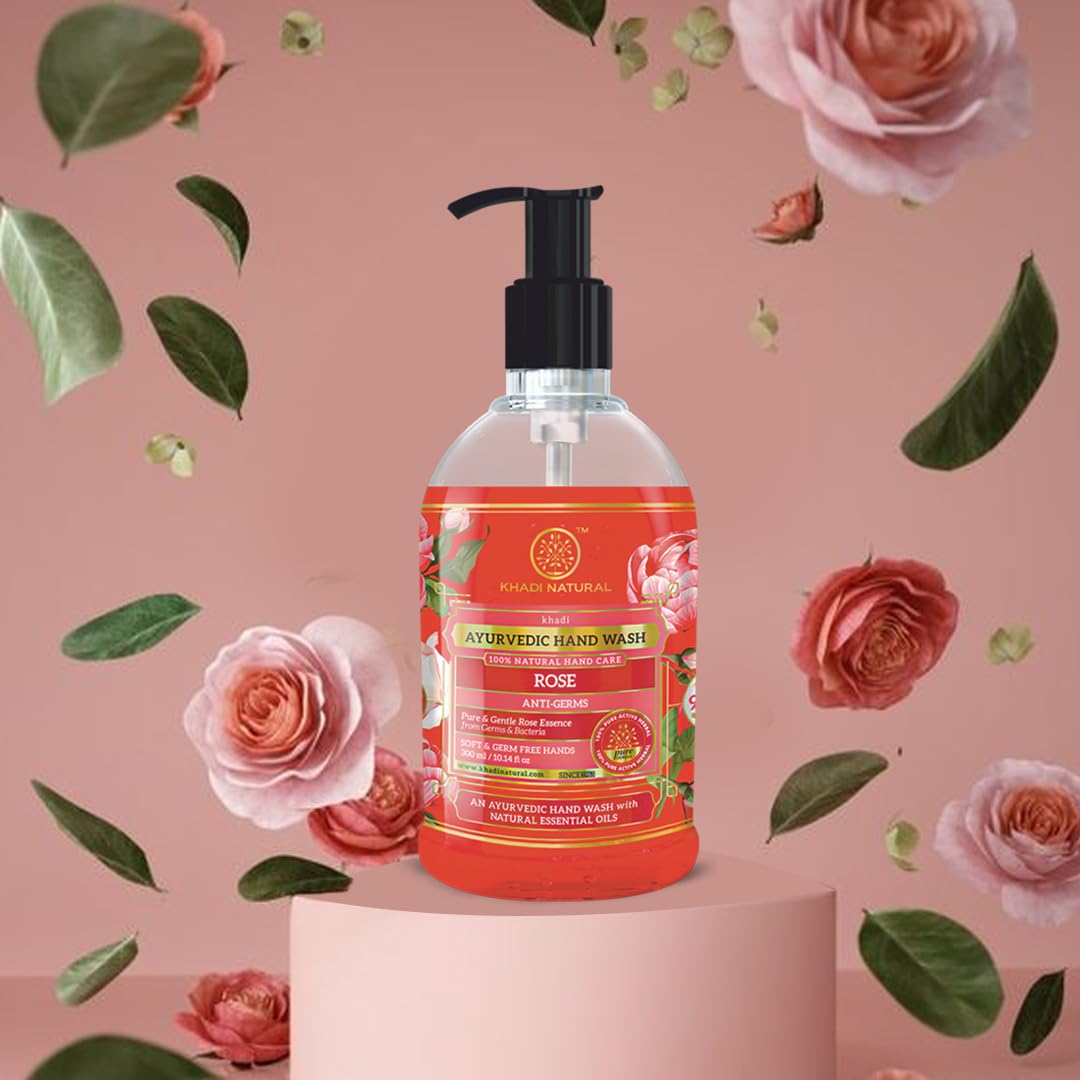 Khadi Natural Handwash| Rose fragrance| Keeps skin hydrated| Maintains natural pH balance| Rebalances dry and sensitive skin| Pack of 2 (300 ml)