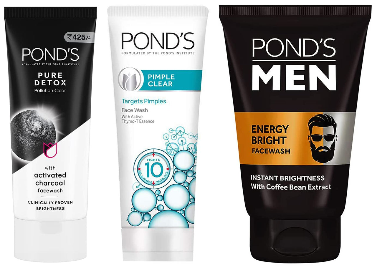 POND's Pure Detox Face Wash, 200g & Pimple Clear Face Wash, 100g & Men's  Energy Bright Face Wash Coffee Beans Bright Skin, 100g