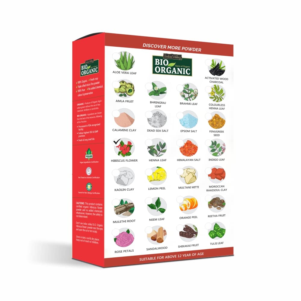 INDUS VALLEY Organic Hibiscus Powder | Hibiscus rosa-sinensis for Hair & Skin - (100g*2=200g)