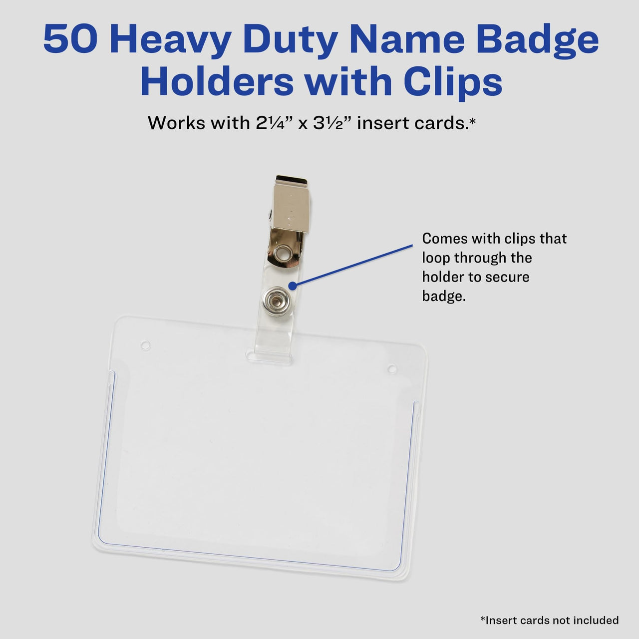 Avery Heavy Duty Badge Holders with Clips, 2.25" x 3.5", Landscape, 50 Clip Style Name Badge Holders (2921)