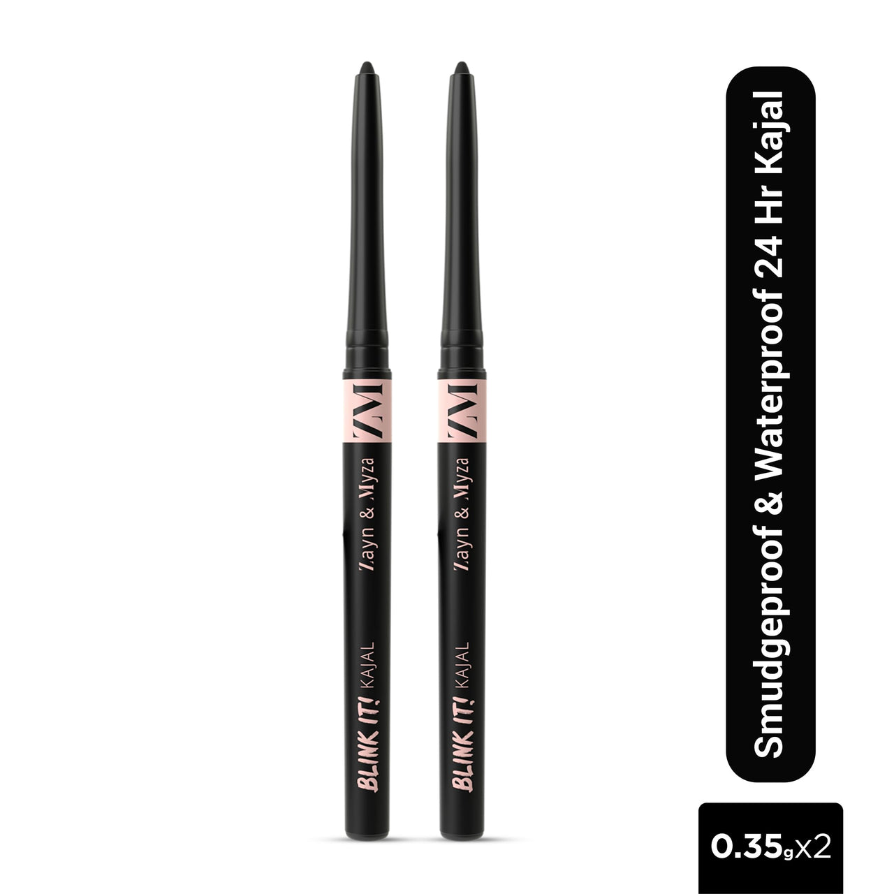 Zm Zayn & Myza Blink It Kajal -24 Hour, Smudge Proof, Waterproof, Jet Black, 0.7 g (Pack Of 2) Matte Finish
