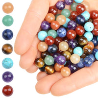 100Pcs Natural Crystal Beads Stone Gemstone Round Loose Energy Healing Beads with Free Crystal Stretch Cord for Jewelry Making (7-Chakra Beads, 8MM) Seven Chakra Beads
