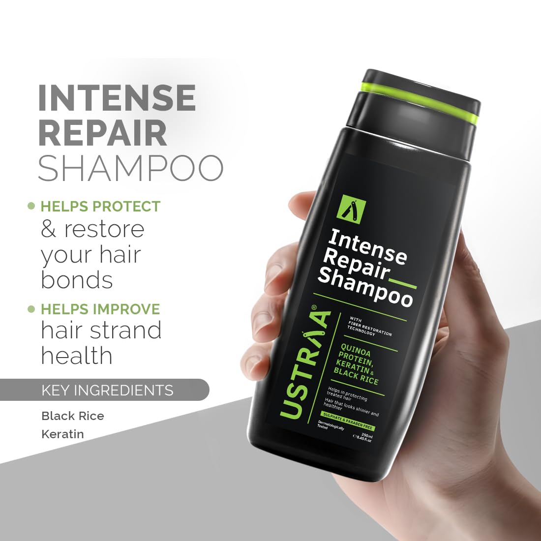 Ustraa Grow & Repair Kit - Hair Growth Vitalizer 100ml - With Redensyl, Saw Palmetto | Non-sticky & Intense Repair Shampoo - 250 ml | Fiber Restoration Technology | Helps Restore Hair Bonds | Keratin