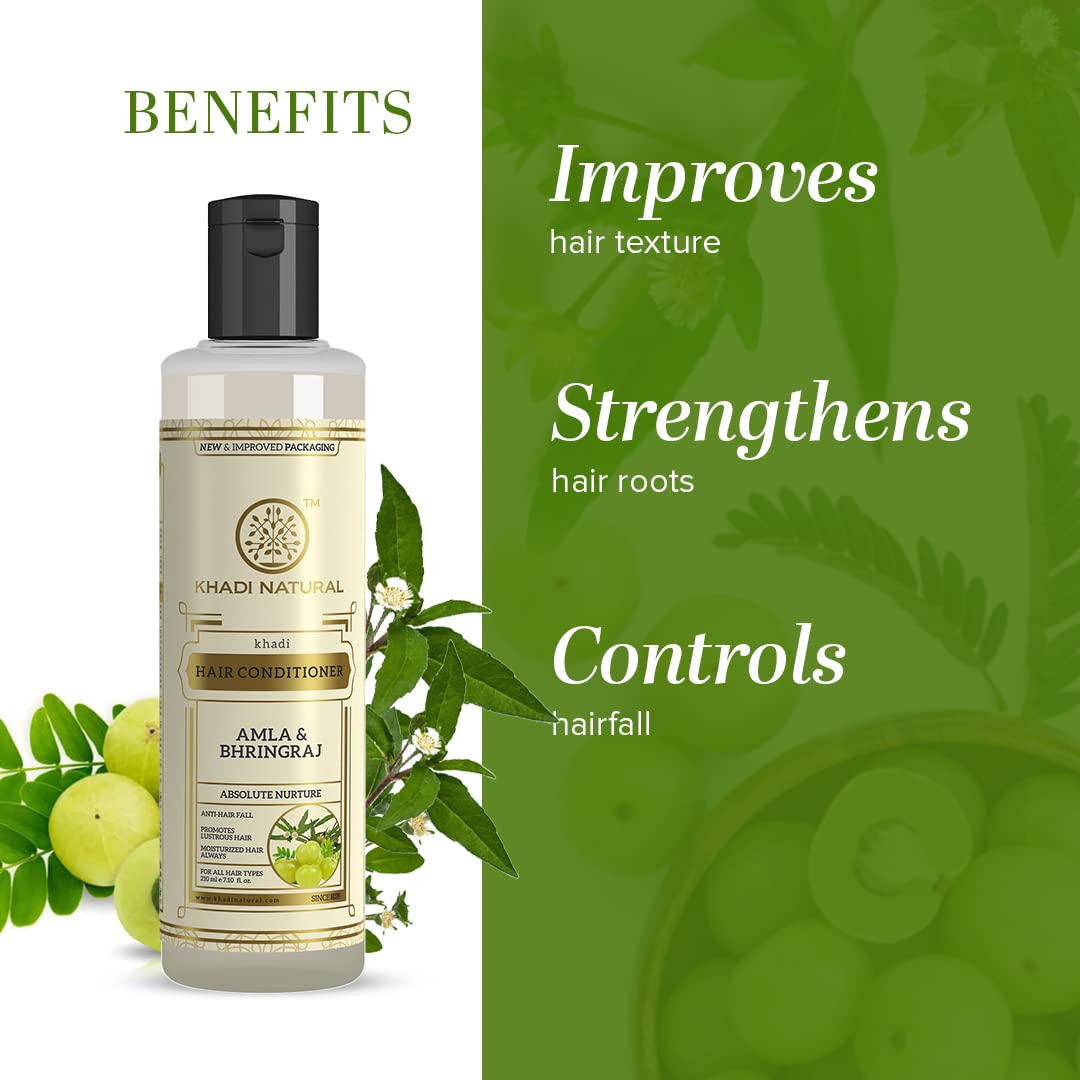 Khadi Natural Amla and Bhringraj Hair Conditioner 210ml, Anti-Hair Fall Conditioner, Nourishing Conditioner for Healthy Hair, Paraben and Silicone-Free, Suitable for All Hair Types