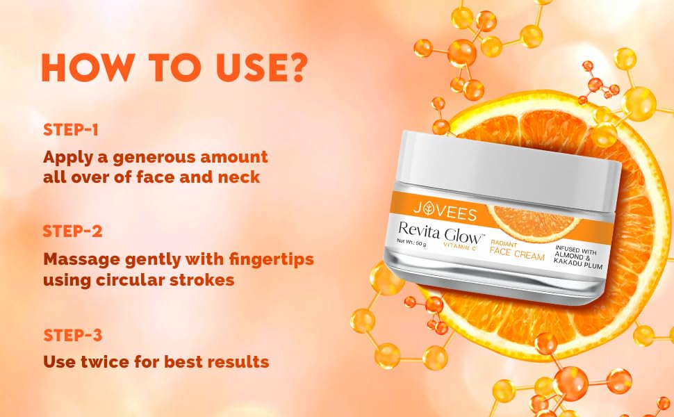 Jovees Herbal Revita Glow Vitamin C Cream Infused with Almond & Kakadu Plum | Reduces Dark Spots, Hyperpigmentation & Fine Line Apperances | For All Skin Type 50G