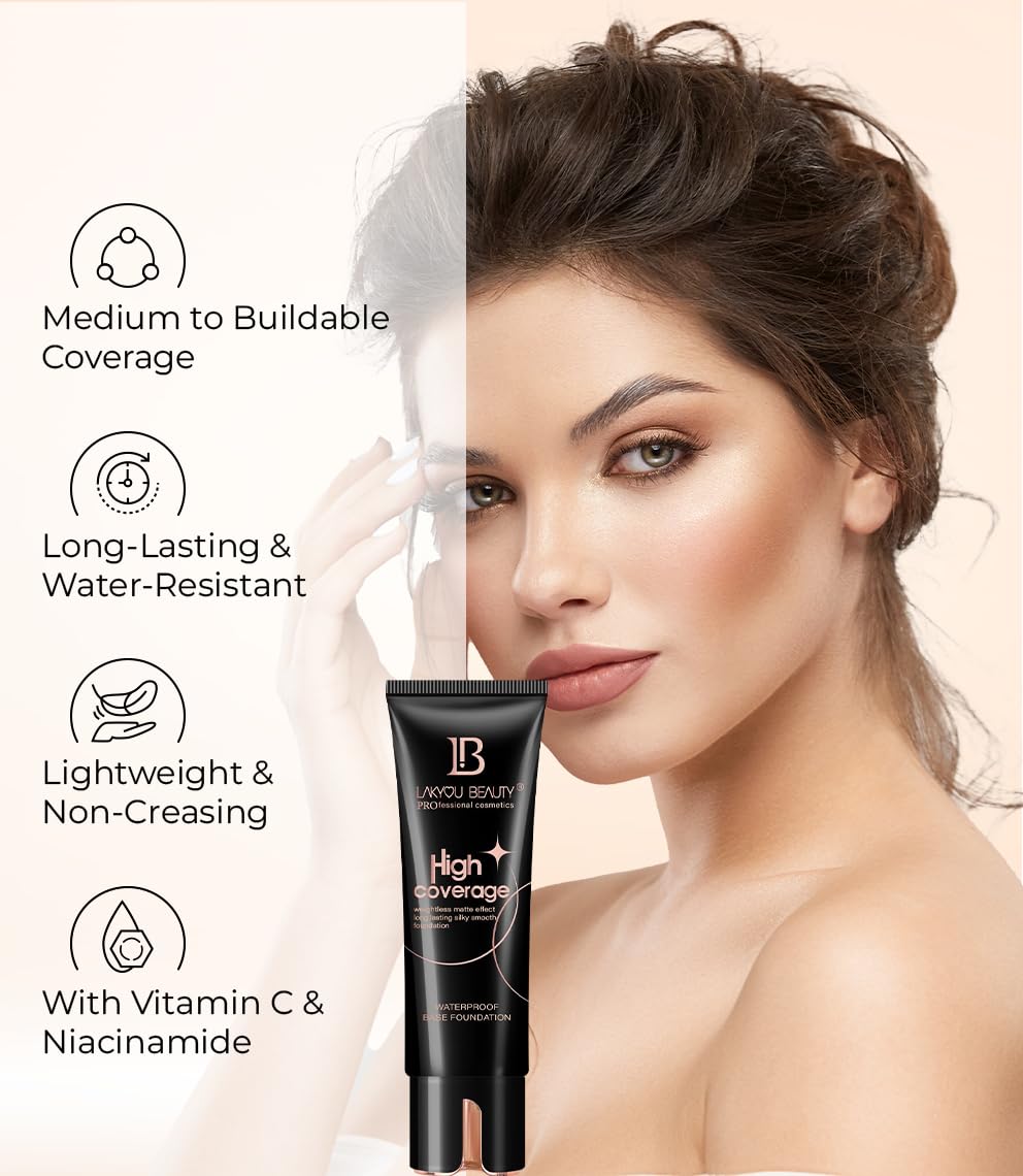 Lakyou Beauty High Coverage Foundation Cream | Waterproof Base | Light Weight | Long Lasting | Shade-03(Natural Beige) | 160ml | Pack Of 2