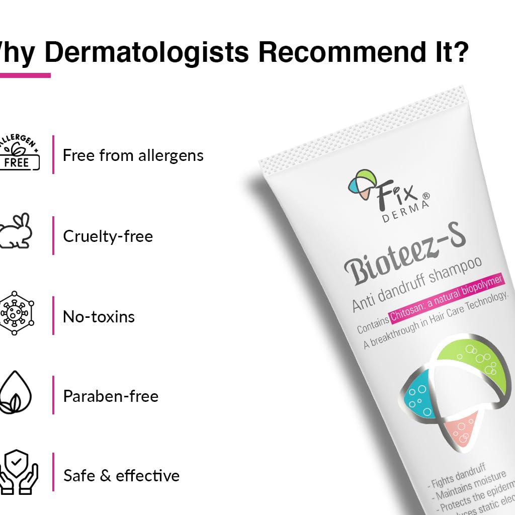 Fixderma Bioteez-S, Anti Dandruff Shampoo, Flaky Scalp Condition, Nourish Dry Hair, Relieves Itchy & Dry Scalp, Recurrent Dandruff, Sulphate & Paraben Free Formulation - 75ml