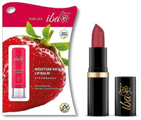 Iba Halal Care Pure Lips Moisturizing Natural Lipstick Shade, A85 Pink Nectar, 4G & Halal Care Moisture Rich Lip Balm - Strawberry, 4.5 G