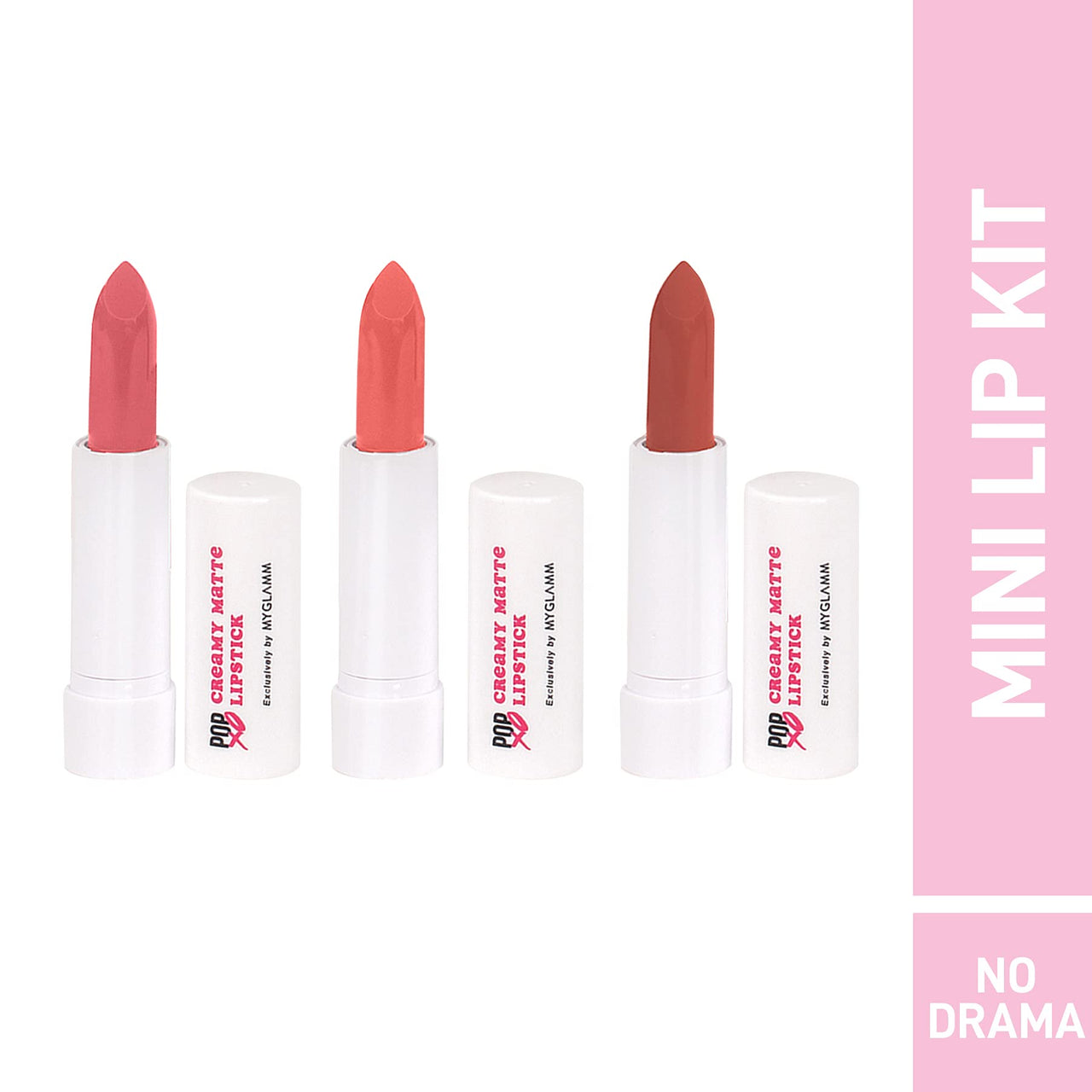 MyGlamm POPxo Makeup - Mini Lip Kit - No Drama - 7.5gm (Set of 3) | Creamy Matte Nude Lipsticks | Long Lasting & Pigmented