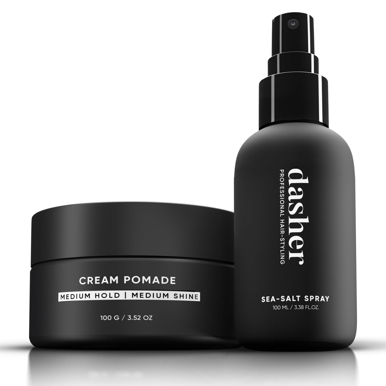 Dasher Sea Salt Spray (100ml) & Cream Pomade (100g), Medium Hold Puck, Water-Based, Volumizes & Texturizes Hair, With Bhringraj & Vitamin E