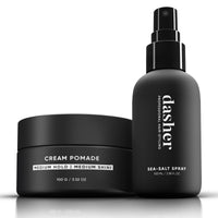 Dasher Sea Salt Spray (100ml) & Cream Pomade (100g), Medium Hold Puck, Water-Based, Volumizes & Texturizes Hair, With Bhringraj & Vitamin E