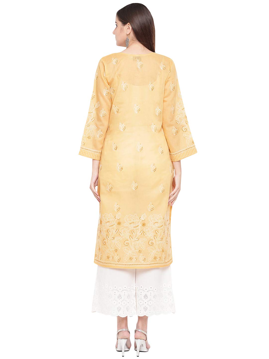 Ada Hand Embroidered Lucknowi Chikankari Straight Cotton Kurti Kurta for Women A220999 White 2XL