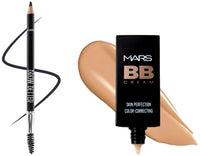 MARS Brow Better Eyebrow Pencil with Spoolie | Long-Lasting & Smudge Proof | Rich Pigemention | Natural-Looking Results | Easy to Sharpen (1.4 gm) (Black) BB Cream Lightweight Foundation (30 ml) (Tan)