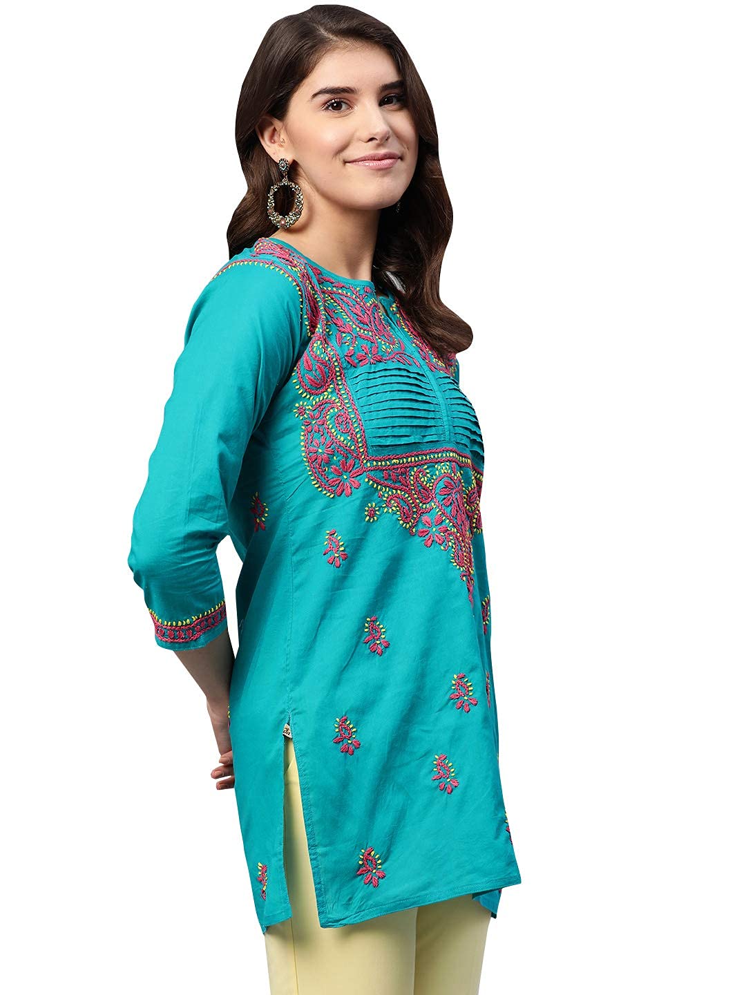 Ada Women's  Cotton Top Hand Embroidered Lucknowi Chikankari Tunic Kurti