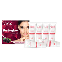 VLCC Party Glow Facial Kit - 60g | Intense Glow For Clear, Bright Skin | Special Occasion at Home Facial | With Indian Berberry, Saffron, Mulberry, and Hazlenut