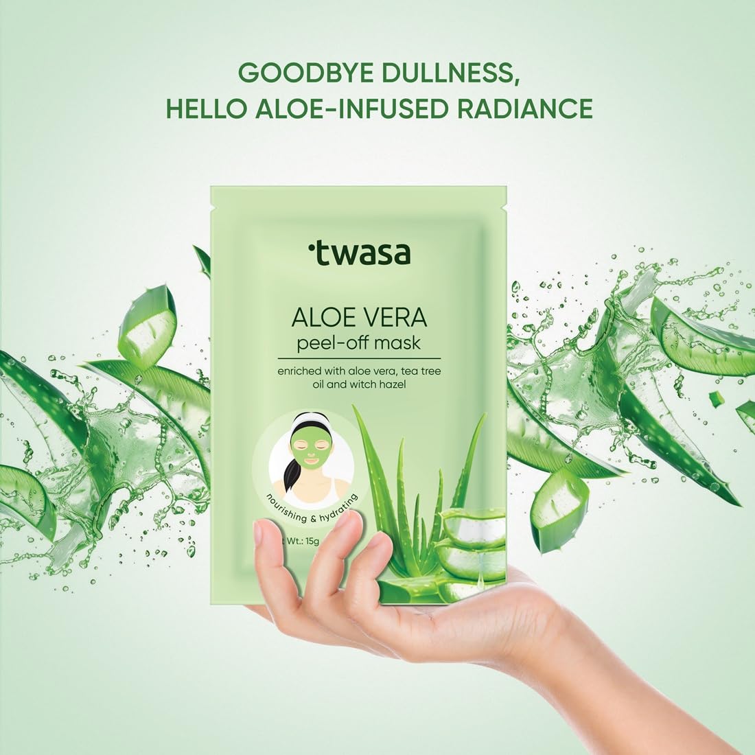 Twasa Aloe Vera Peel Off Mask | Face Mask For Anti Acne, Hydration and Soothing with Aloe Vera Extract, Tea Tree Oil, Witch Hazel Extract & Vitamin E | Peel Off Mask For Instant Glow, 90gm