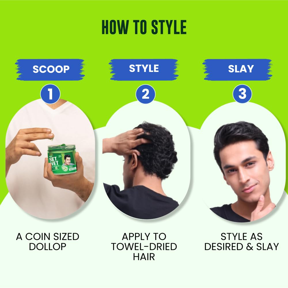 Set Wet Styling Hair Gel for Men - Party Shine, 250gm | Strong Hold, High Shine |For Short to Medium Hair| No Alcohol, No Sulphate