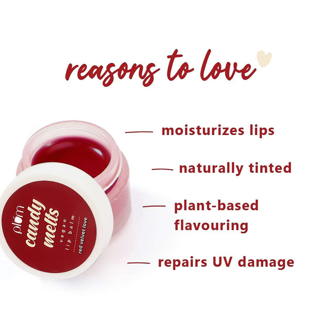 Plum Candy Melts Vegan Lip Balm | Red Velvet Love | Intense Moisturization | Natural UV Protection | Shea Butter & Cocoa Butter Infused | Cruelty Free & Paraben Free | 12g