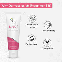 Fixderma Face21 Cleanser, Skin Brightening Cleanser, Exfoliates Dead Cells, Remove Pigmentation, Reduces Wrinkles & Fine Lines, Evens Skin Tone, Purifies Skin, 75ml