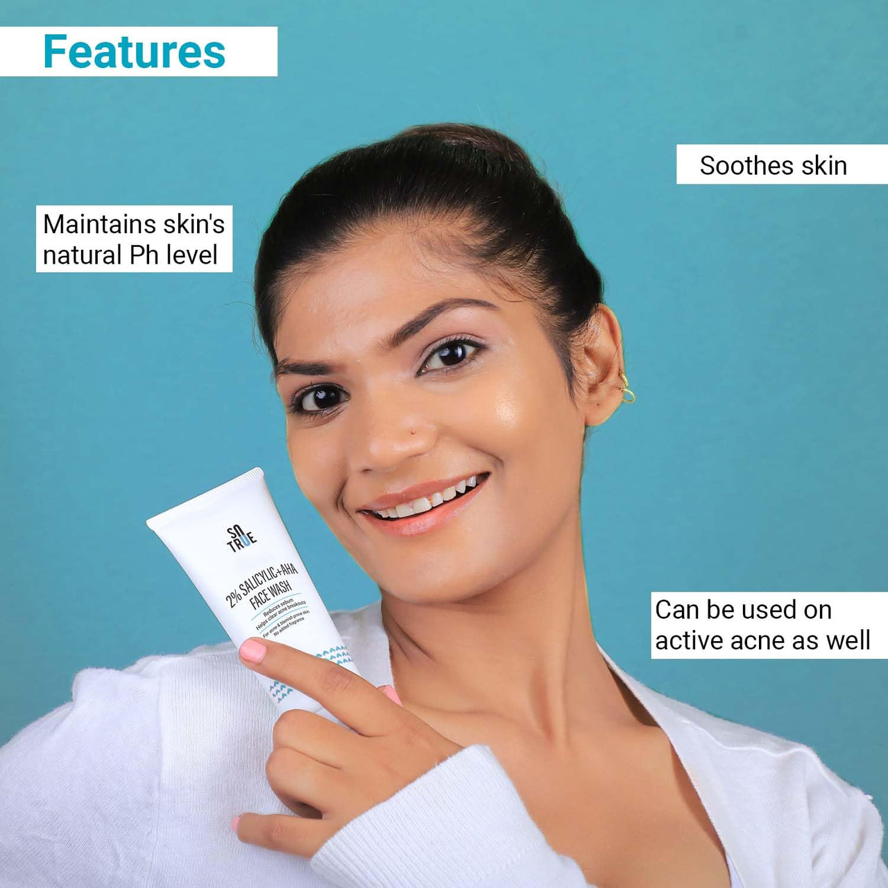 Sotrue 2% Salicylic Acid Face Wash + AHA For Acne and Pimple, 100ml | For Clean, Clear and Glowing Skin | Reduces Acne, Excess Oil, Pimples | All Skin Types