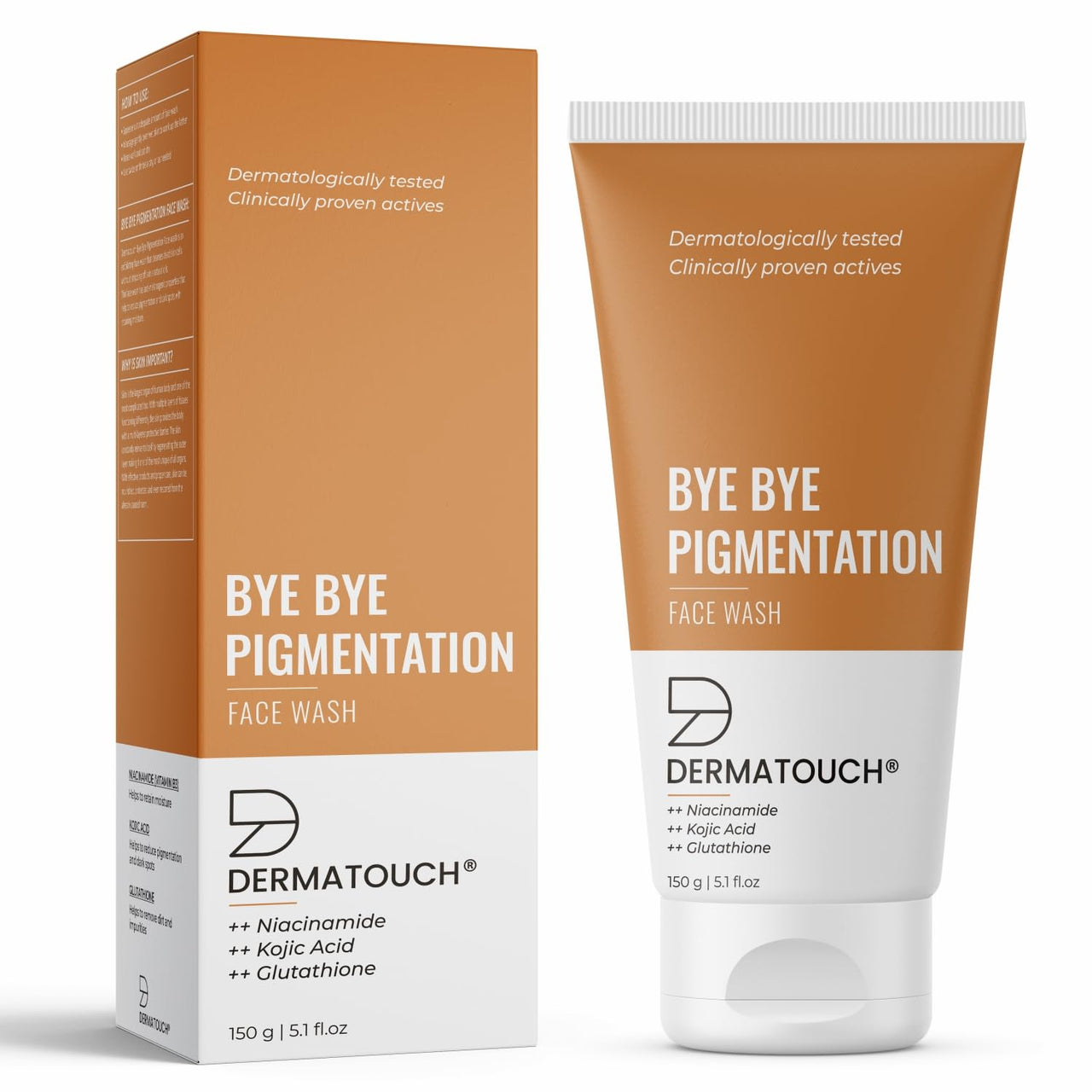 DERMATOUCH Bye Bye Pigmentation Face Wash || Anti Pigmentation Face Wash for Women/Men with Niacinamide, Kojic Acid, & Glutathione -150G