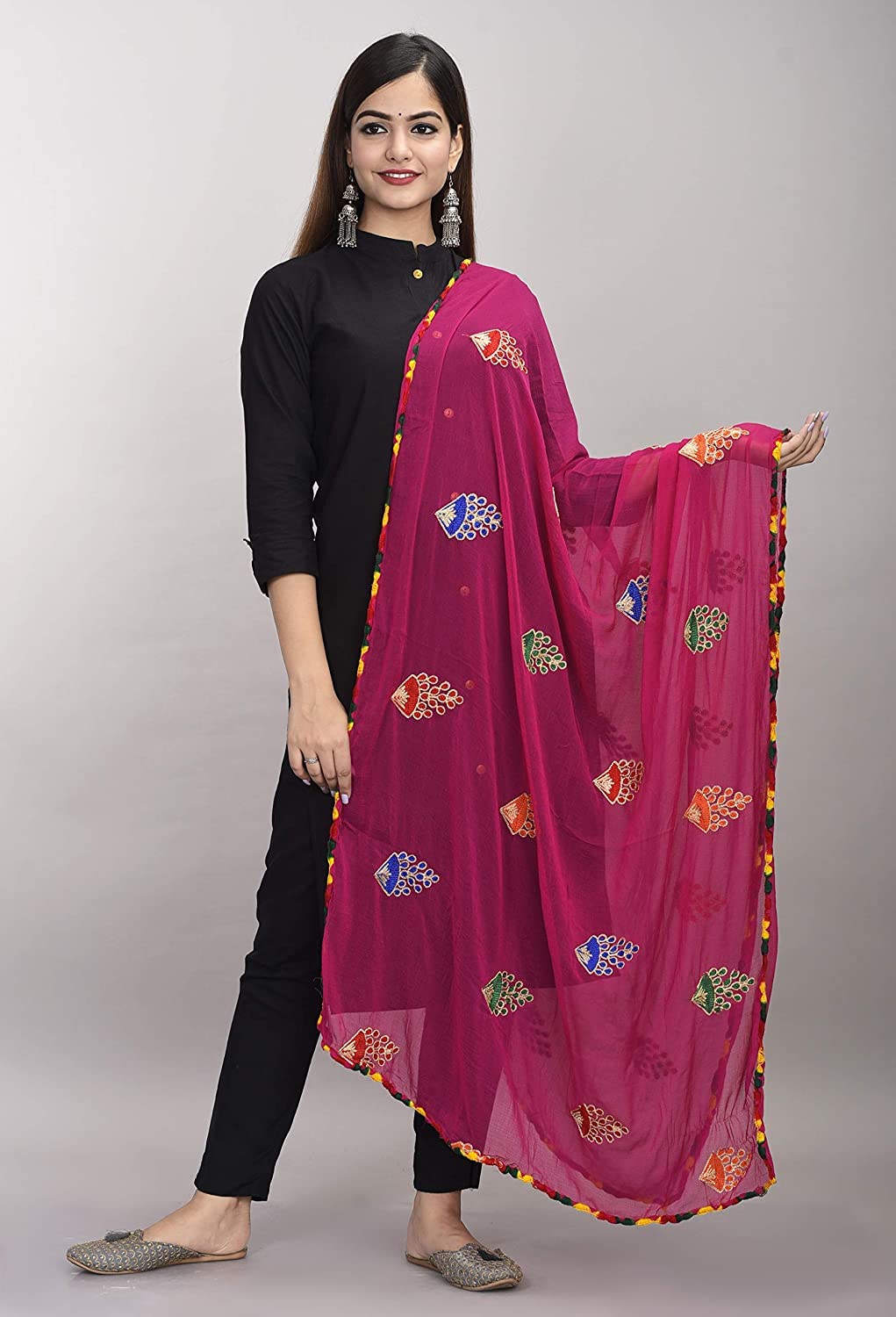 DIAMO Women's  Phulkari Chiffon Dupatta