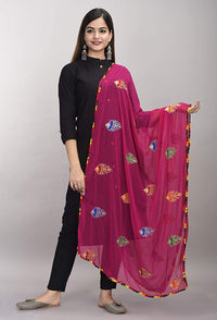 DIAMO Women's  Phulkari Chiffon Dupatta