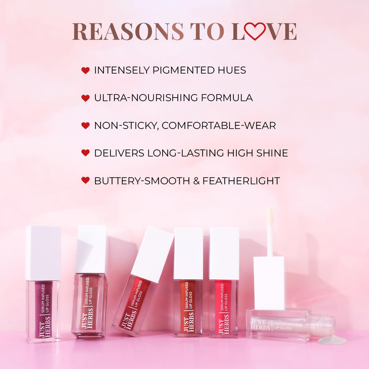 Just Herbs Serum Infused Lip Gloss for Women, Lighweight Non-Sticky High Glossy Moisturizing and Hydrating Lip Gloss 3 ml (Cherry Blossom)