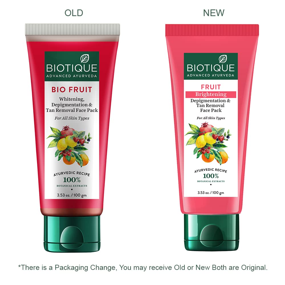 Biotique Bio Fruit Whitening/Brightening Lip Balm, 12g & Biotique Fruit Brightening Depigmentation & Tan Removal Face Pack For All Skin Types, 100ml