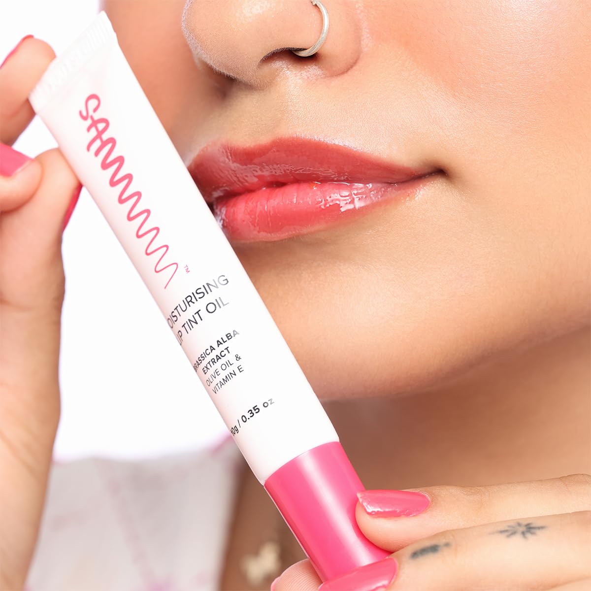 Sammmm LOVE Moisturizing Lip Tint Oil - pH Reactive Lip Stain & Tint, Glossy Pink Finish, with Olive Oil & Vitamin E - 0.35 oz