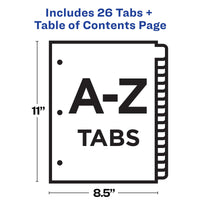 Avery A-Z 26 Tab Dividers for 3 Ring Binders, Customizable Table of Contents, Multicolor Tabs, 1 Set (11844) Contemporary