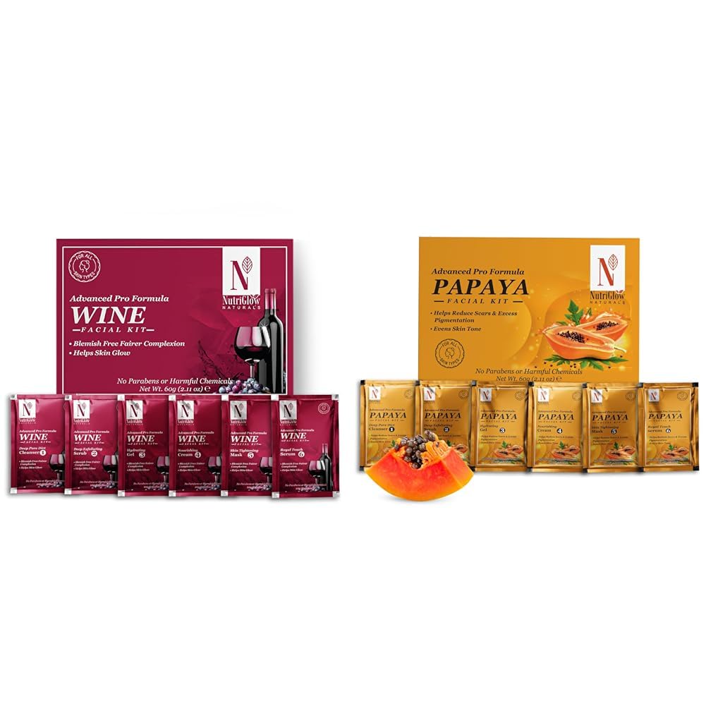 NutriGlowNATURAL'S Advanced Pro Formula Wine Facial Cleanup Kit , 60 GMNATURAL'S Advanced Pro Formula Papaya Facial Kit for Glowing Skin Cleanup Kit for Even Skin Tone, 60gm