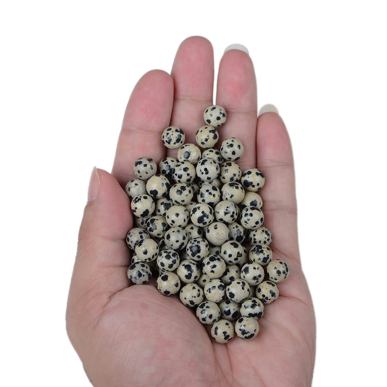 Bymitel 140Pcs Natural Crystal Beads Stone Gemstone Round Energy Healing Loose Beads with Stretch Cord for Jewelry Making Bracelets Anklets (Dalmation Jasper, 8mm 140pcs) Dalmation Jasper